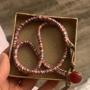 Multicolor Braided wrap bracelet with Red Accent
